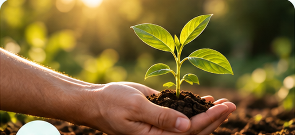 Mains soutenant une jeune plante, symbole de contribution au projet